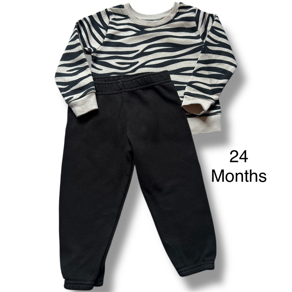 Baby Girl Fleece Lined Sweatshirt and Jogger Pants Outfit size 24 Months